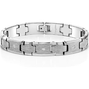 Gem Stone King Men’s Satin and Polish Finish Tungsten Carbide Bracelet set with 3 Lab Grow Diamonds (8.50 Inches in Length, 0.11 Cttw, G-H Color, VS2-SI1 Clarity, with Safety Clasp)