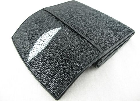 PELGIO Genuine Stingray Skin Women's Medium Clutch Wallet Purse (Black) in Kuwait