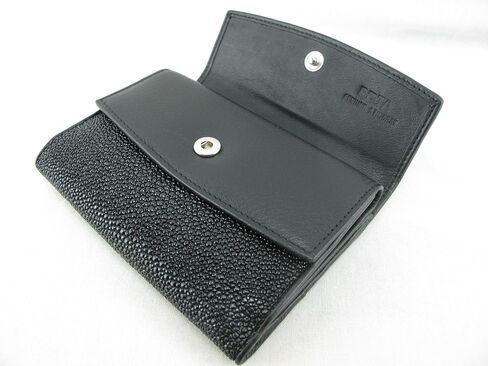 PELGIO Genuine Stingray Skin Women's Medium Clutch Wallet Purse (Black) in Kuwait