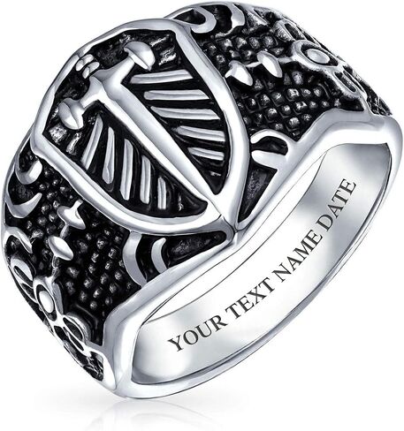 Bling Jewelry Personalize Large Statement Medieval Men's Religious Ancient Viking Maltase Fleur De Lis Cross Square Signet Band Ring For Men Oxidized Silver Tone Stainless Steel in Saudi Arabia