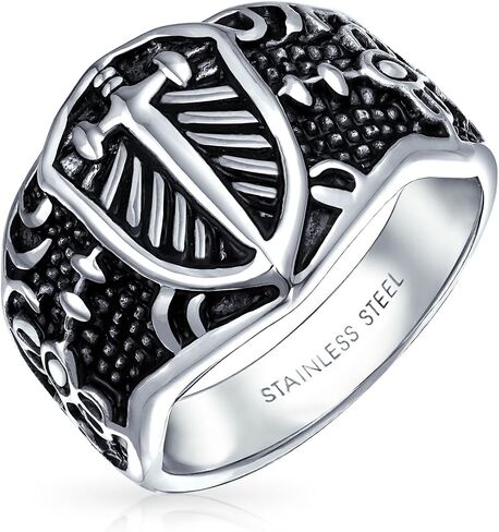 Bling Jewelry Personalize Large Statement Medieval Men's Religious Ancient Viking Maltase Fleur De Lis Cross Square Signet Band Ring For Men Oxidized Silver Tone Stainless Steel in Saudi Arabia