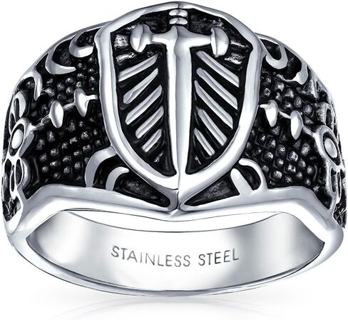 Bling Jewelry Personalize Large Statement Medieval Men's Religious Ancient Viking Maltase Fleur De Lis Cross Square Signet Band Ring For Men Oxidized Silver Tone Stainless Steel in Saudi Arabia