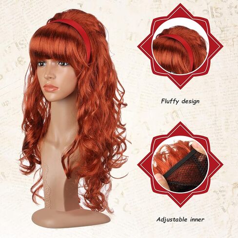 Jutom 5 Pcs Halloween 60s Costume Accessories Set, Copper Red Wig Satin Headband Pearl Choker Necklace Earrings Cinch Belt for 60s Cosplay Party in Saudi Arabia