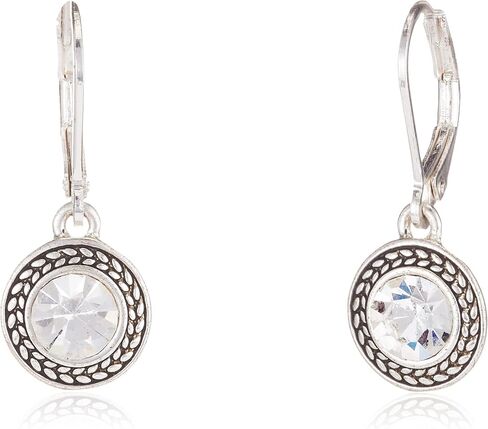 Napier Women's Color Declaration, Silver Tone Clear Crystal Glass Leverback Drop Earrings in Kuwait