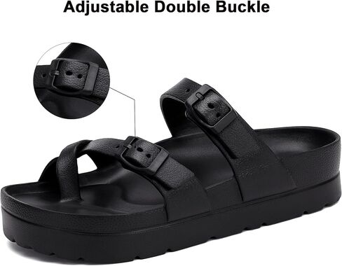 SOSOWHLTE Womens Platform Sandals Arch Support Slide with Adjustable Buckle | Thick Cushioned Sole, Lightweight, Non-Slip, Ring Toe Design, Beach, Pool, Garden, Travel, Shower, Daily Wear in Saudi Arabia
