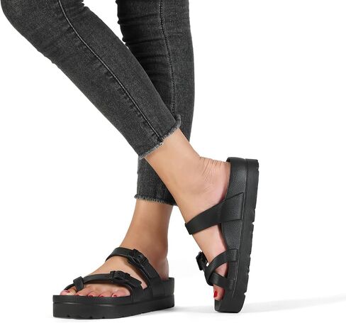 SOSOWHLTE Womens Platform Sandals Arch Support Slide with Adjustable Buckle | Thick Cushioned Sole, Lightweight, Non-Slip, Ring Toe Design, Beach, Pool, Garden, Travel, Shower, Daily Wear in Saudi Arabia