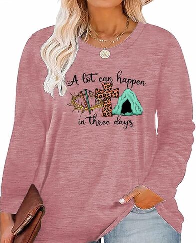 GeLivable Plus Size Happy Easter Funny Cute Bunny Rabbit Graphics Print Shirt Women Long Sleeve Tops in Saudi Arabia