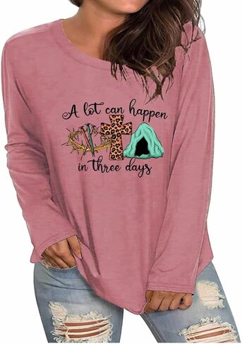 GeLivable Plus Size Happy Easter Funny Cute Bunny Rabbit Graphics Print Shirt Women Long Sleeve Tops in Saudi Arabia