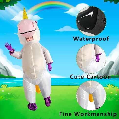 Halford Inflatable Unicorn Costume for Adults, Deluxe Seven-color Rainbow Unicorn Suit for Halloween Cosplay Party Props in Kuwait