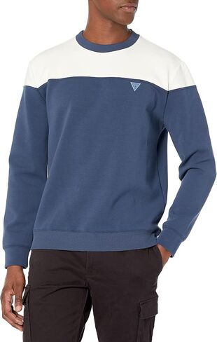 GUESS Men's Eco Danny Color-Block Sweatshirt, Silk Blue, M in Saudi Arabia