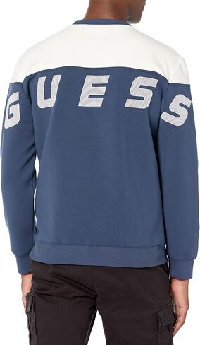 GUESS Men's Eco Danny Color-Block Sweatshirt, Silk Blue, M in Saudi Arabia