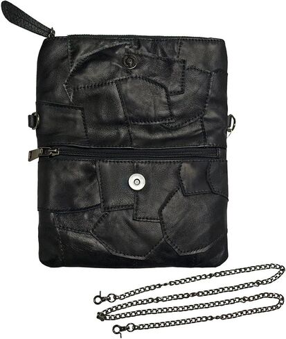 Sibalasi-Women Colorblock جلد الخراف متعدد الألوان حقيبة كروسبودي حقيبة يد سوداء هالوين الجمجمة مرصعة المحفظة in Kuwait