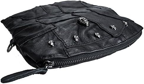 Sibalasi-Women Colorblock جلد الخراف متعدد الألوان حقيبة كروسبودي حقيبة يد سوداء هالوين الجمجمة مرصعة المحفظة in Kuwait