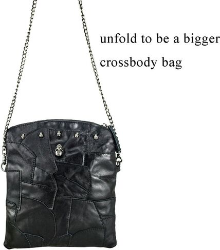 Sibalasi-Women Colorblock جلد الخراف متعدد الألوان حقيبة كروسبودي حقيبة يد سوداء هالوين الجمجمة مرصعة المحفظة in Kuwait