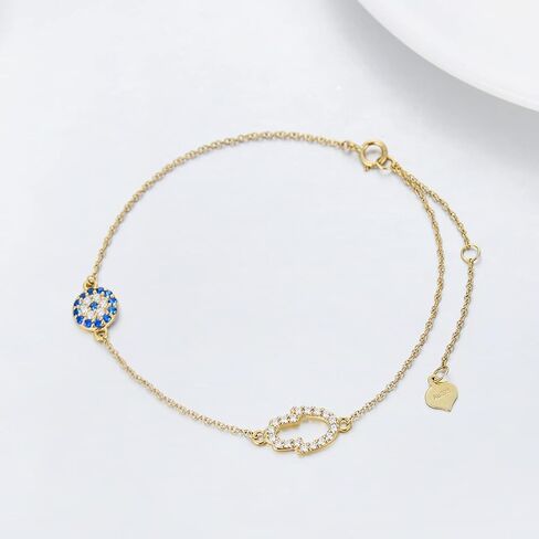 SISGEM Solid 14k Yellow Gold Evil Eye Bracelet for Women, Real Gold Fatima Hamsa Hand Bracelet Fine Jewelry Anniversary Birthday Present for Wife,Girlfriends, 6.5’’+2’’ in Saudi Arabia