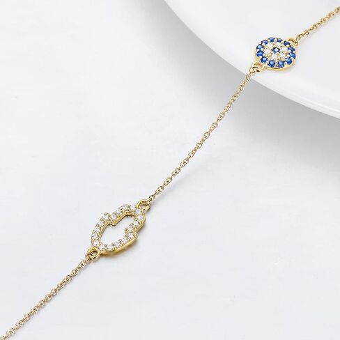 SISGEM Solid 14k Yellow Gold Evil Eye Bracelet for Women, Real Gold Fatima Hamsa Hand Bracelet Fine Jewelry Anniversary Birthday Present for Wife,Girlfriends, 6.5’’+2’’ in Saudi Arabia