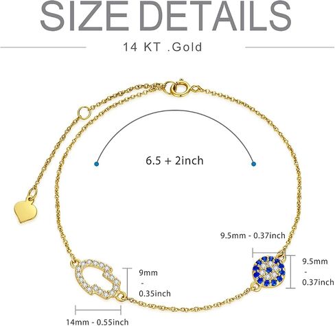SISGEM Solid 14k Yellow Gold Evil Eye Bracelet for Women, Real Gold Fatima Hamsa Hand Bracelet Fine Jewelry Anniversary Birthday Present for Wife,Girlfriends, 6.5’’+2’’ in Saudi Arabia