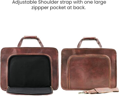 هاندميد وورلد حقيبة ماسنجر جلدية - 16 انش شنطة عمل للمكتب من الجلد البني مع حزام كتف كروس - شنطة كلاسيكية مصنوعة يدويا للابتوب او العمل او السفر او الكلية، بني، 16 انش, بني in Kuwait