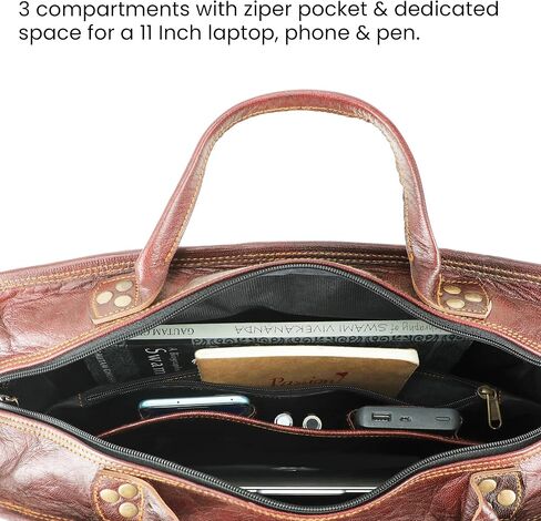 هاندميد وورلد حقيبة ماسنجر جلدية - 16 انش شنطة عمل للمكتب من الجلد البني مع حزام كتف كروس - شنطة كلاسيكية مصنوعة يدويا للابتوب او العمل او السفر او الكلية، بني، 16 انش, بني in Kuwait