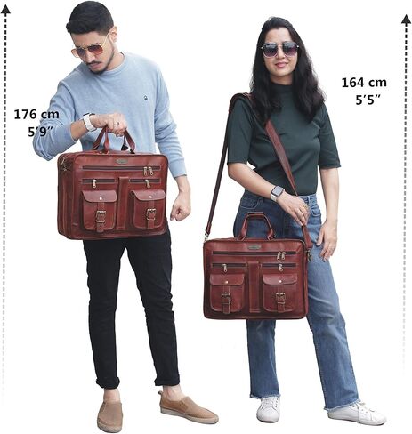 هاندميد وورلد حقيبة ماسنجر جلدية - 16 انش شنطة عمل للمكتب من الجلد البني مع حزام كتف كروس - شنطة كلاسيكية مصنوعة يدويا للابتوب او العمل او السفر او الكلية، بني، 16 انش, بني in Kuwait