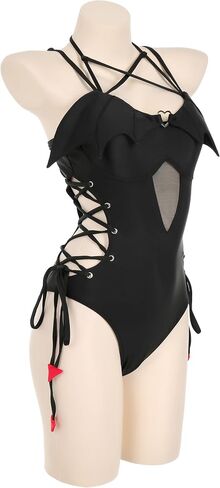 MEOWCOS Women's One Piece Swimsuits Gothic Swimsuit Devil Wings Tummy Control Bathing Suit One-Piece Swimwear in Saudi Arabia
