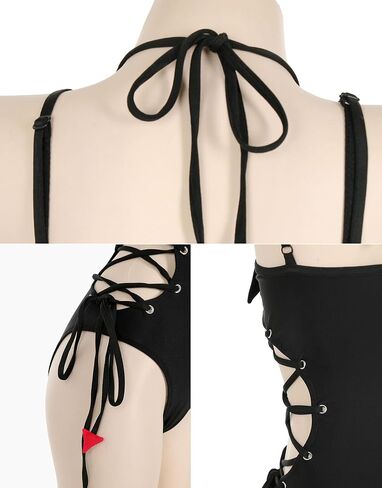 MEOWCOS Women's One Piece Swimsuits Gothic Swimsuit Devil Wings Tummy Control Bathing Suit One-Piece Swimwear in Saudi Arabia