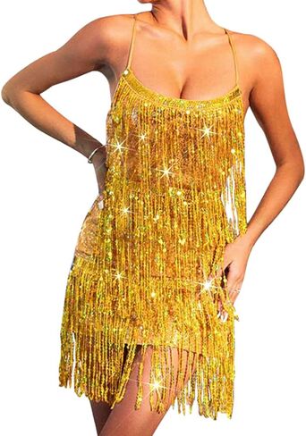 فستان كاكاكو سباركلي مزين بالترتر، فستان سهل الارتداء مزين بالترتر، فساتين ديسكو متوسطة الطول للنساء in Kuwait