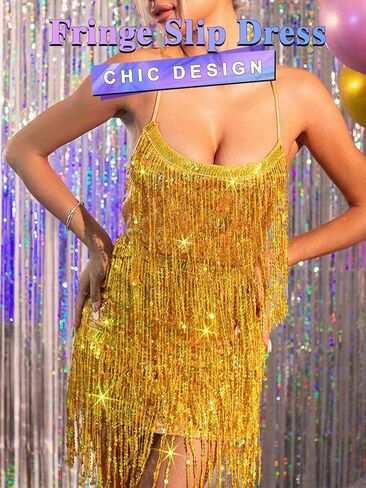 فستان كاكاكو سباركلي مزين بالترتر، فستان سهل الارتداء مزين بالترتر، فساتين ديسكو متوسطة الطول للنساء in Kuwait