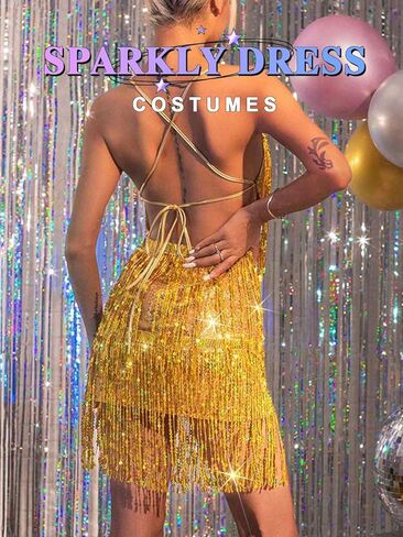 فستان كاكاكو سباركلي مزين بالترتر، فستان سهل الارتداء مزين بالترتر، فساتين ديسكو متوسطة الطول للنساء in Kuwait