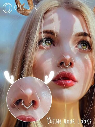 OUFER Christmas Septum Rings 16G, 316L Stainless Steel Septum Jewelry, Christmas Antlers Design Septum Piercing, Helix Daith Snug Rook Piercing Jewelry in Saudi Arabia