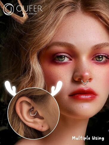 OUFER Christmas Septum Rings 16G, 316L Stainless Steel Septum Jewelry, Christmas Antlers Design Septum Piercing, Helix Daith Snug Rook Piercing Jewelry in Saudi Arabia