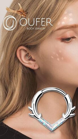OUFER Christmas Septum Rings 16G, 316L Stainless Steel Septum Jewelry, Christmas Antlers Design Septum Piercing, Helix Daith Snug Rook Piercing Jewelry in Saudi Arabia