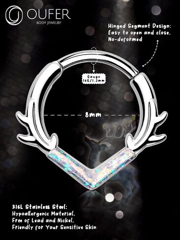OUFER Christmas Septum Rings 16G, 316L Stainless Steel Septum Jewelry, Christmas Antlers Design Septum Piercing, Helix Daith Snug Rook Piercing Jewelry in Saudi Arabia