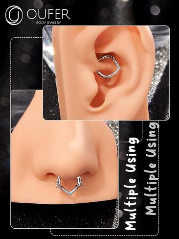 OUFER Christmas Septum Rings 16G, 316L Stainless Steel Septum Jewelry, Christmas Antlers Design Septum Piercing, Helix Daith Snug Rook Piercing Jewelry in Saudi Arabia