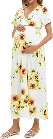 فستان ZIUMUDY برقبة على شكل حرف V وأكمام قصيرة ملفوفة للحمل، فستان كاجوال طويل لحفلات استقبال المولود الجديد in Kuwait