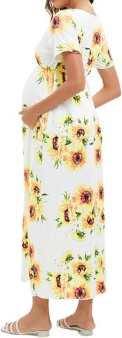 فستان ZIUMUDY برقبة على شكل حرف V وأكمام قصيرة ملفوفة للحمل، فستان كاجوال طويل لحفلات استقبال المولود الجديد in Kuwait