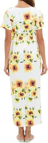 فستان ZIUMUDY برقبة على شكل حرف V وأكمام قصيرة ملفوفة للحمل، فستان كاجوال طويل لحفلات استقبال المولود الجديد in Kuwait