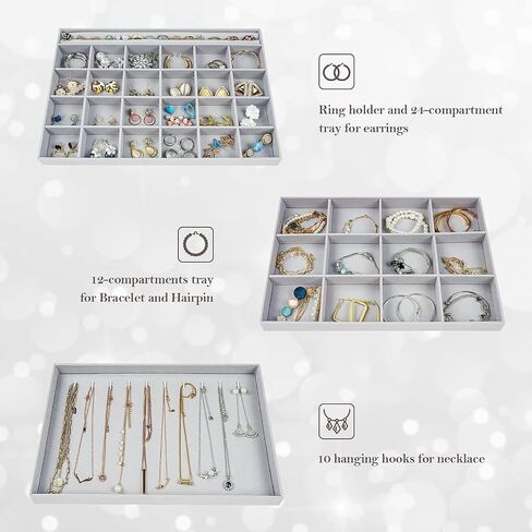 ProCase Set of 4 Stackable Jewelry Organizer Trays Bundle with Set of 3 Stackable Jewelry Trays Organizer for Drawers in Saudi Arabia