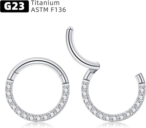 Kvficaz حلقات الأنف هيبوالرجينيك 18G 16G التيتانيوم الصلب مطعمة زركونيا ثقب الجسم الأنف هوب الشفاه خواتم الأنف اللولب الغضروف أقراط in Kuwait