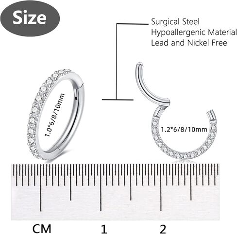 Kvficaz حلقات الأنف هيبوالرجينيك 18G 16G التيتانيوم الصلب مطعمة زركونيا ثقب الجسم الأنف هوب الشفاه خواتم الأنف اللولب الغضروف أقراط in Kuwait