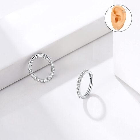 Kvficaz حلقات الأنف هيبوالرجينيك 18G 16G التيتانيوم الصلب مطعمة زركونيا ثقب الجسم الأنف هوب الشفاه خواتم الأنف اللولب الغضروف أقراط in Kuwait