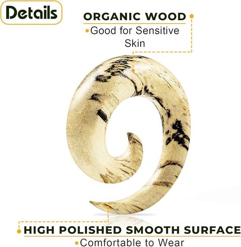 2 أزواج التمر الهندي الخشب دوامة لفائف تفتق المتوسع ثقب المجوهرات الأذن تمتد القرط مقاييس الفص اثنين حجم المقابس in Kuwait