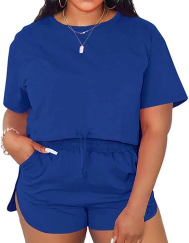 PINSV Summer Women's 2 Piece Outfits Tracksuit Short Sleeve Biker Shorts Set Lounge Relax Jogging Pajamas Pants Sets in Saudi Arabia