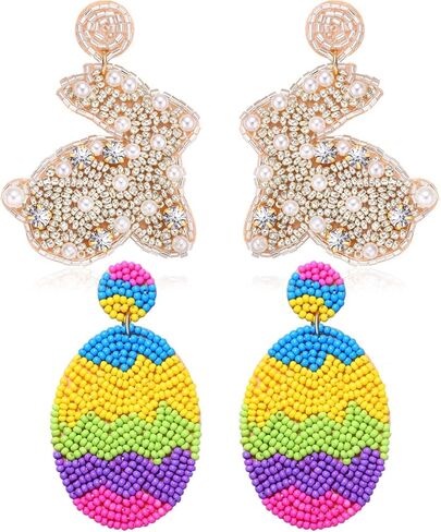 Easter Earrings for Women Beaded Bunny Egg Happy Easter Dangle Earrings Cute Rabbit Spring Earrings Holiday Jewelry Gifts in Saudi Arabia