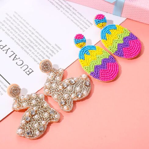 Easter Earrings for Women Beaded Bunny Egg Happy Easter Dangle Earrings Cute Rabbit Spring Earrings Holiday Jewelry Gifts in Saudi Arabia