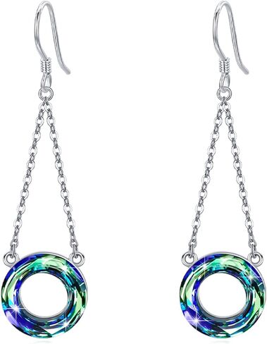 Austria Crystal Earrings S925 Sterling Silver Blue Circle Crystal Pendant Triple Hoop Earrings Jewelry for Women Teen Girls for Easter Mother's Day in Saudi Arabia
