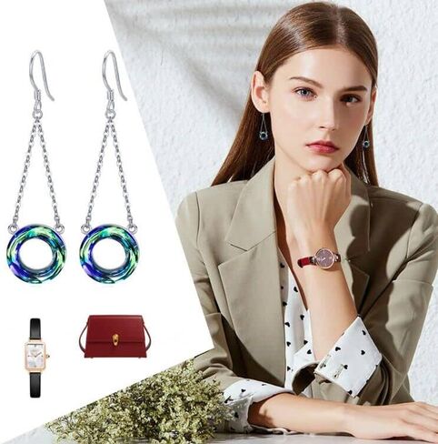Austria Crystal Earrings S925 Sterling Silver Blue Circle Crystal Pendant Triple Hoop Earrings Jewelry for Women Teen Girls for Easter Mother's Day in Saudi Arabia