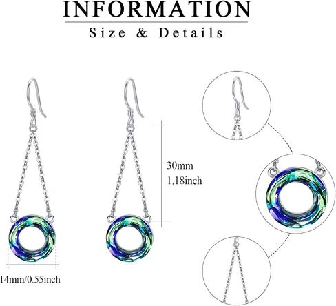 Austria Crystal Earrings S925 Sterling Silver Blue Circle Crystal Pendant Triple Hoop Earrings Jewelry for Women Teen Girls for Easter Mother's Day in Saudi Arabia