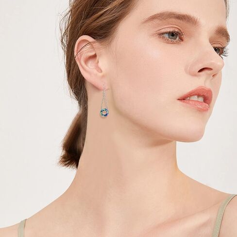 Austria Crystal Earrings S925 Sterling Silver Blue Circle Crystal Pendant Triple Hoop Earrings Jewelry for Women Teen Girls for Easter Mother's Day in Saudi Arabia