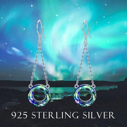 Austria Crystal Earrings S925 Sterling Silver Blue Circle Crystal Pendant Triple Hoop Earrings Jewelry for Women Teen Girls for Easter Mother's Day in Saudi Arabia